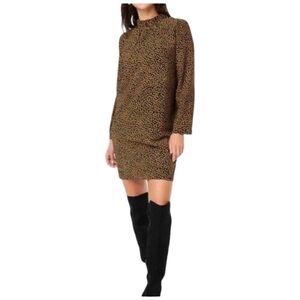 J.Crew Ruffleneck Long Sleeve Shift Dress Brown Orange Polka Dot Size 8